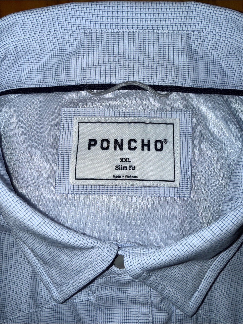 Poncho The Anchoa Men's Blue Microcheck Snap Button Shirt, XXL Slim Fit - Picture 2 of 7